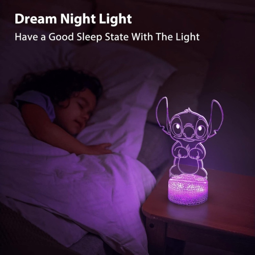 Veilleuse 3D Illusion Stitch : Lumières à cadeaux Stitch avec télécommande et Smart Touch, Stitch Stuff pour la lampe de chambre fille, cadeaux de