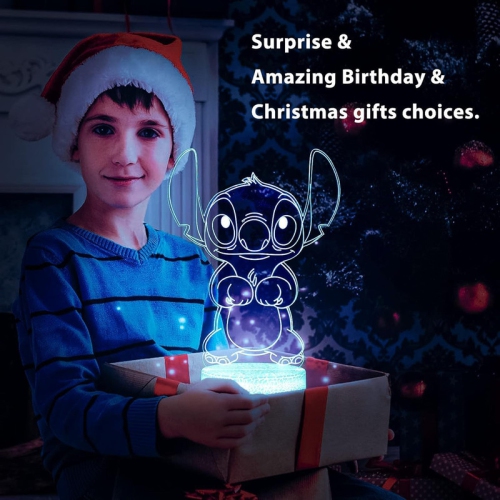 Veilleuse 3D Illusion Stitch : Lumières à cadeaux Stitch avec télécommande et Smart Touch, Stitch Stuff pour la lampe de chambre fille, cadeaux de