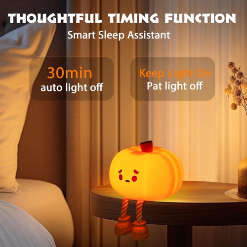 Pumpkin Night Light, Cute LED Lamp, Silicone Dimmable Nursery Nightlight for Kids, Silicone Rechargeable Bedside Touch Lamp, Funny Office Desk and