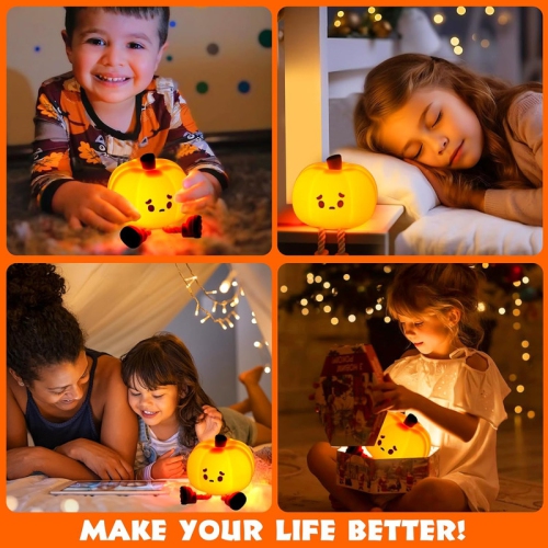 Pumpkin Night Light, Cute LED Lamp, Silicone Dimmable Nursery Nightlight for Kids, Silicone Rechargeable Bedside Touch Lamp, Funny Office Desk and