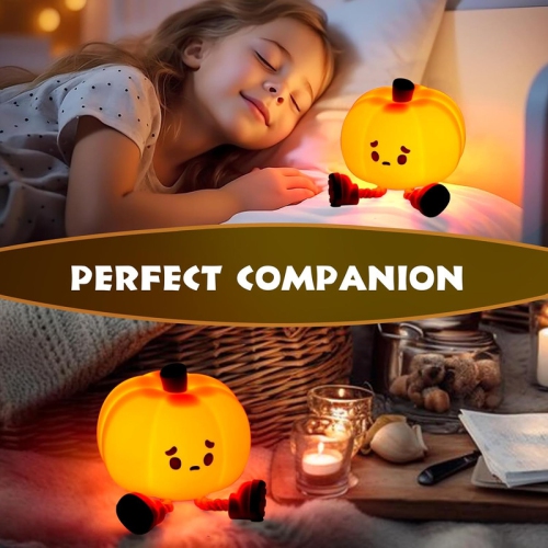 Pumpkin Night Light, Cute LED Lamp, Silicone Dimmable Nursery Nightlight for Kids, Silicone Rechargeable Bedside Touch Lamp, Funny Office Desk and