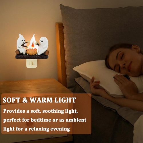 2024 Ghost Campfire Flickering Nightlight,Ghosts Campfire Night Light,3D Spooky Fire Marshmallow Night Light,Halloween Flameless Candles,Spooky