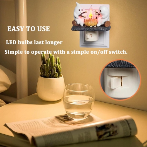 2024 Ghost Campfire Flickering Nightlight,Ghosts Campfire Night Light,3D Spooky Fire Marshmallow Night Light,Halloween Flameless Candles,Spooky