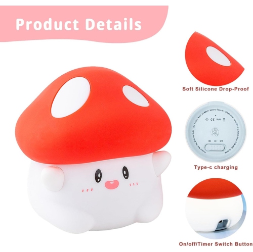Hug Mushroom Lamp, Cute Mushroom Night Light, 2 Levels Dimmable Night Lamp, LED Squishy Night Light for Kids Sleep, Rechargeable Bedside Touch