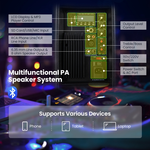 Costway 1600W 2-Way Powered Speakers, Portable PA Speaker System with 2 Speaker Stands and Microphone, Professional DJ Speakers with Bluetooth,