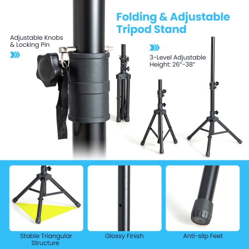 Costway 1600W 2-Way Powered Speakers, Portable PA Speaker System with 2 Speaker Stands and Microphone, Professional DJ Speakers with Bluetooth,