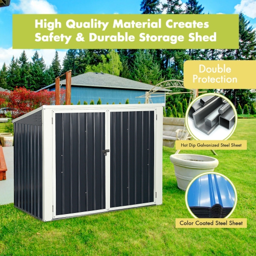 Remise de rangement d'extérieur de Costway, 6 x 3 pi, poubelle tout usage en acier galvanisé, boîte avec charnières Easy Lift, remise verrouillable