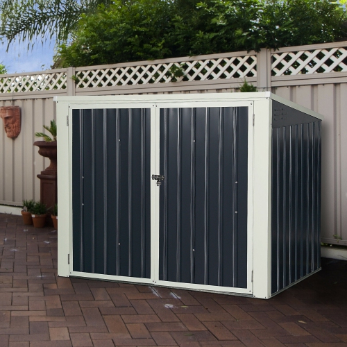 Remise de rangement d'extérieur de Costway, 6 x 3 pi, poubelle tout usage en acier galvanisé, boîte avec charnières Easy Lift, remise verrouillable
