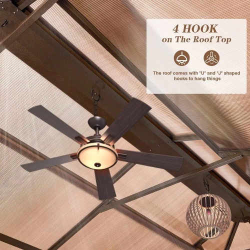 Erommy 12' x 20' Outdoor Double Roof Permanent Hardtop Gazebo Pergola with Prime Netting and Curtains