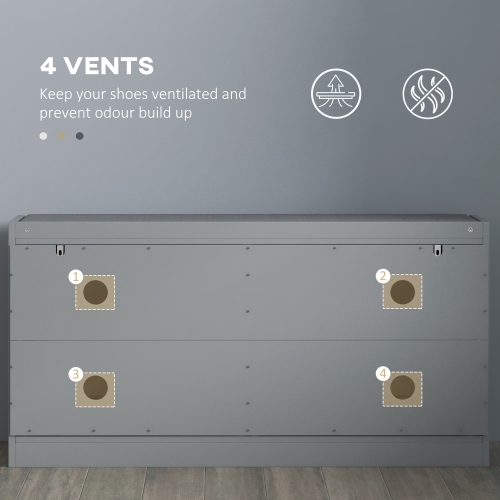 HOMCOM Shoe Bench, Entryway Bench with 2 Flip Drawers, Seating Cushion and 4 Vents for 8 Pairs of Shoes for Hallway, Living Room, Grey