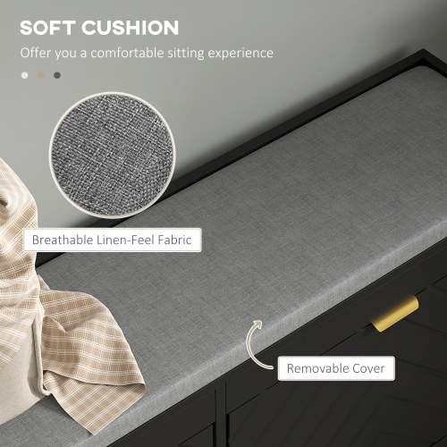 HOMCOM Shoe Bench, Entryway Bench with 2 Flip Drawers, Seating Cushion and 4 Vents for 8 Pairs of Shoes for Hallway, Living Room, Black