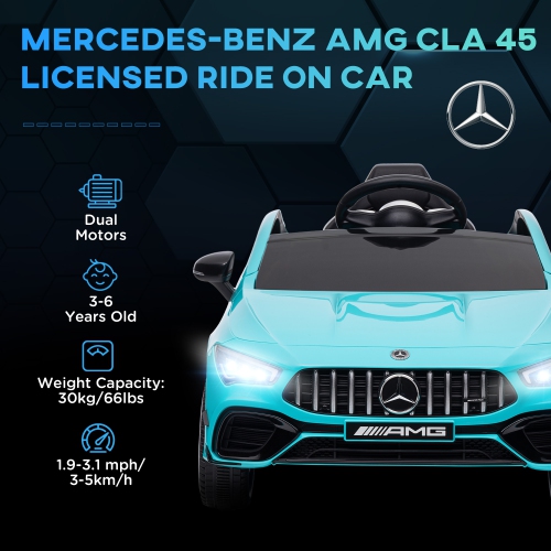 Qaba Mercedes-Benz AMG CLA 45 Licensed 12V Ride on Car, Battery Powered Kids Electric Car with Remote Control, Transport Wheels, Spring Suspension,