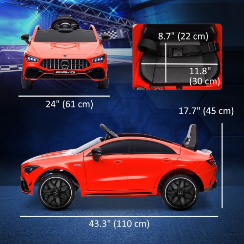 Qaba Mercedes-Benz AMG CLA 45 Licensed 12V Ride on Car, Battery Powered Kids Electric Car with Remote Control, Transport Wheels, Spring Suspension,