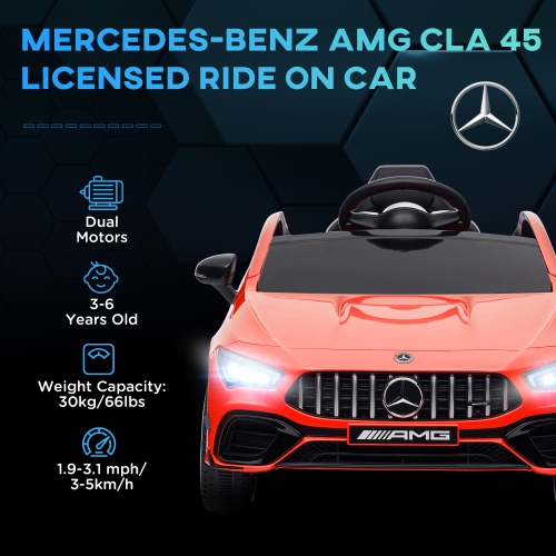 Qaba Mercedes-Benz AMG CLA 45 Licensed 12V Ride on Car, Battery Powered Kids Electric Car with Remote Control, Transport Wheels, Spring Suspension,