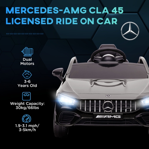 Qaba Mercedes-Benz AMG CLA 45 Licensed 12V Ride on Car, Battery Powered Kids Electric Car with Remote Control, Transport Wheels, Spring Suspension,