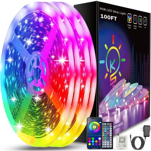 Keepsmile 100ft Led Strip Lights Bluetooth App Control Led Lights Strip with Remote