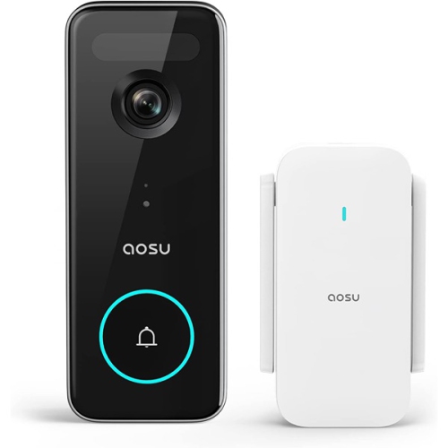 AOSU 13 x 5 x 3 cm 3D Motion Detection Video Doorbell with Homebase Black