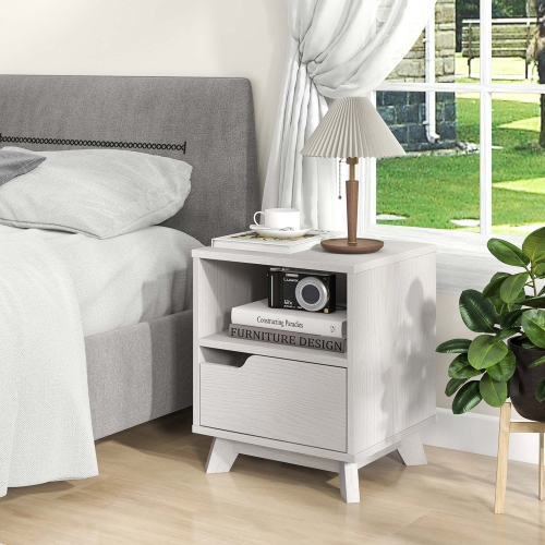 Costway 1 PCS Nightstand Sofa Side End Table with Storage Shelf & Drawer Space-Saving White