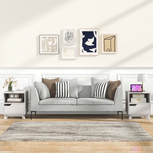 Ensemble de 2 tables de chevet 2 pièces de Costway avec divan, table d'extrémité, tablette de rangement et tiroir, peu encombrant