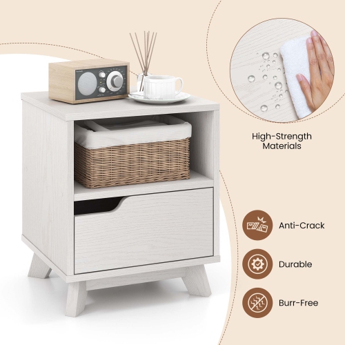 Ensemble de 2 tables de chevet 2 pièces de Costway avec divan, table d'extrémité, tablette de rangement et tiroir, peu encombrant