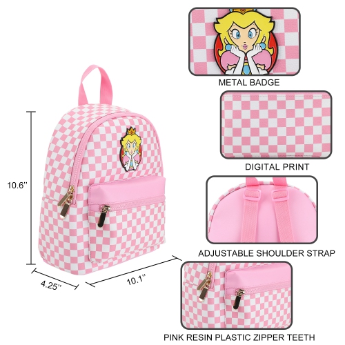 Super Mario Bros. Princess Peach Applique Checkered Mini Backpack