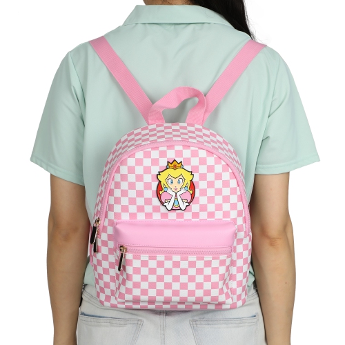 Super Mario Bros. Princess Peach Applique Checkered Mini Backpack