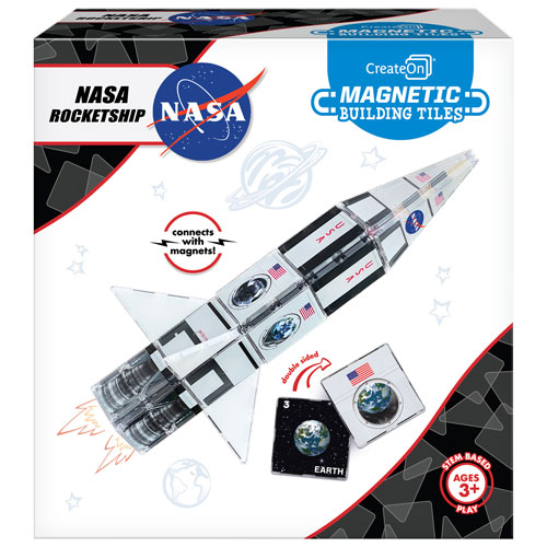 CreateOn NASA Rocketship CreateOn Magnetic Building Tiles Set - 18 Pieces