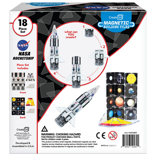 CreateOn NASA Rocketship CreateOn Magnetic Building Tiles Set - 18 Pieces
