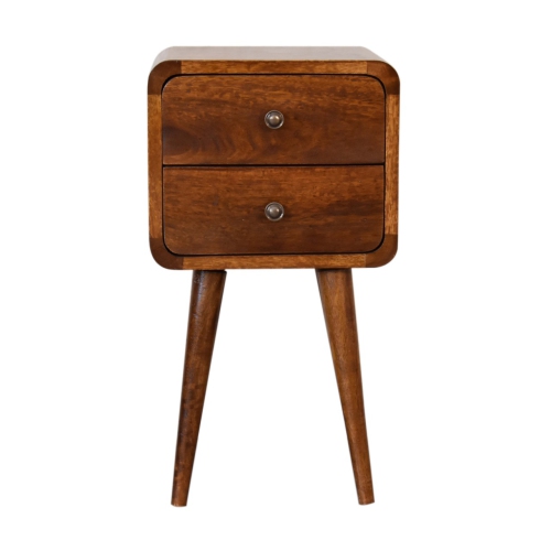 Artisan Furniture Solid Wood Mini Curved Nightstand In Chestnut Finish