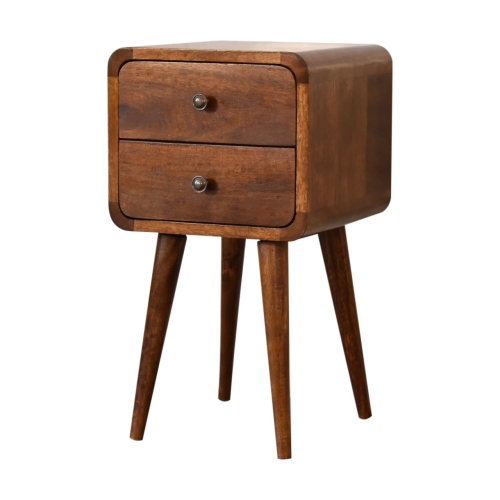 Artisan Furniture Solid Wood Mini Curved Nightstand In Chestnut Finish