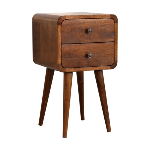 Artisan Furniture Solid Wood Mini Curved Nightstand In Chestnut Finish