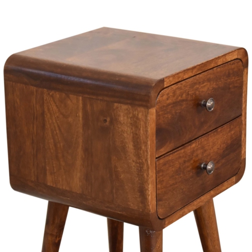 Artisan Furniture Solid Wood Mini Curved Nightstand In Chestnut Finish