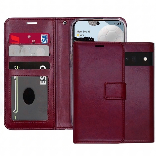 [CS] Magnetic Card Slot Leather Folio Wallet Flip Case Cover for Google Pixel 9 Pro XL, Wine