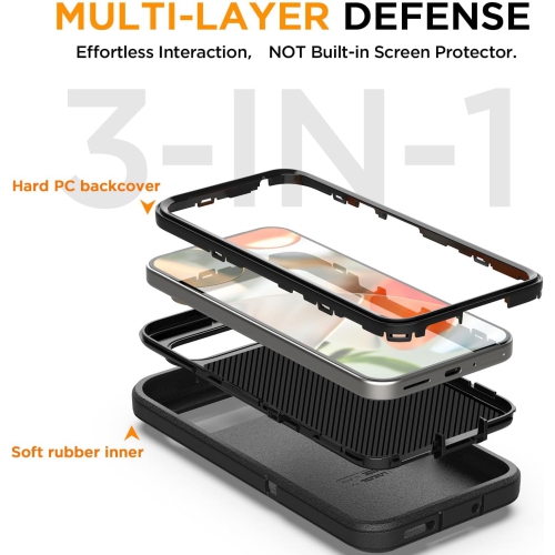 [CS] Étui rigide robuste antichoc triple 3 couches Defender pour Pixel 9 Pro XL de Google, noir