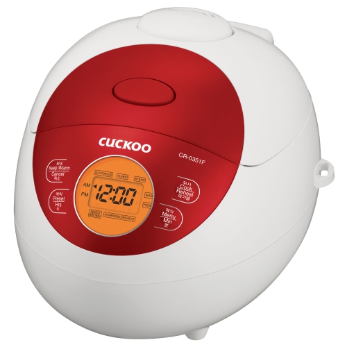 CUCKOO CR-0351FR 3-Cup Electric Warmer Rice Cooker with Nonstick Inner Pot, 5 Menu Modes, LCD Display, Fuzzy Logic Tech