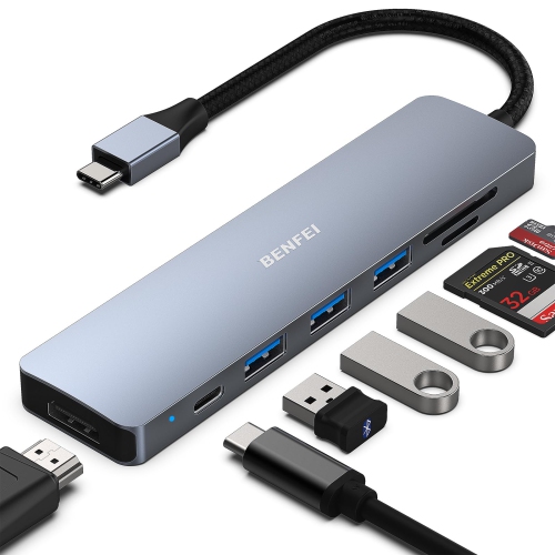 BENFEI 7 Port USB-C HUB wih 4K HDMI/ SD/TF Card Reader/3*USB 3.0/Power Delivery