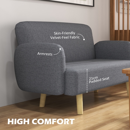 HOMCOM 55" Loveseat Sofa, 2 Seater Velvet Sofa Couch with 8.3" Thick Padding and Rubber Wood Legs, Upholstered Love Seat for Living Room, Bedroom,