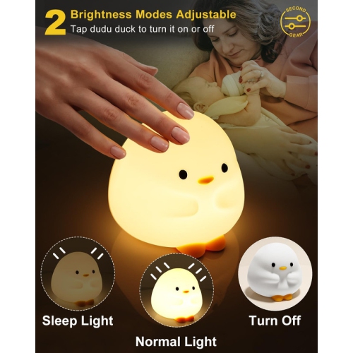 DuDu Duck Night Light, Cute Duck Lamp, Squishy Silicone Nightlight for Baby Nursery with 30 Minutes Timer, with Touch Control for Bedrooms, Living