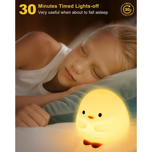 DuDu Duck Night Light, Cute Duck Lamp, Squishy Silicone Nightlight for Baby Nursery with 30 Minutes Timer, with Touch Control for Bedrooms, Living