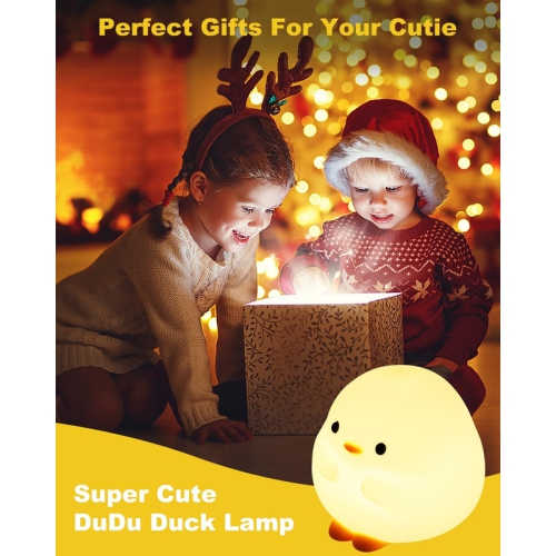DuDu Duck Night Light, Cute Duck Lamp, Squishy Silicone Nightlight for Baby Nursery with 30 Minutes Timer, with Touch Control for Bedrooms, Living