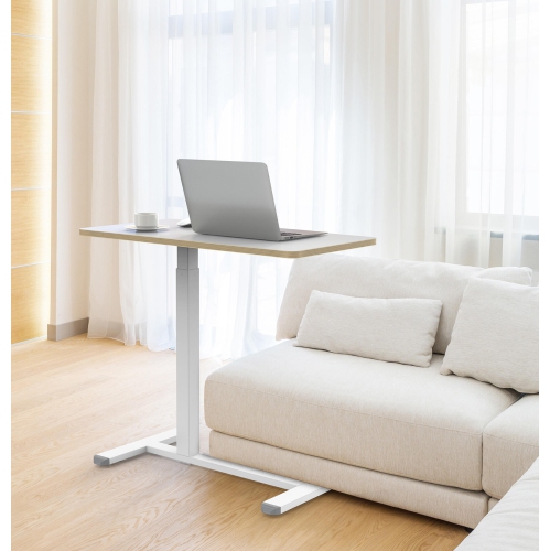 Adjustable Height Overbed Table, C Shape Mobile Standing Desk Bedside Sofa Side Table with Hidden Wheels