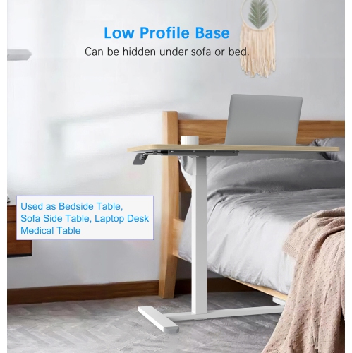 Adjustable Height Overbed Table, C Shape Mobile Standing Desk Bedside Sofa Side Table with Hidden Wheels