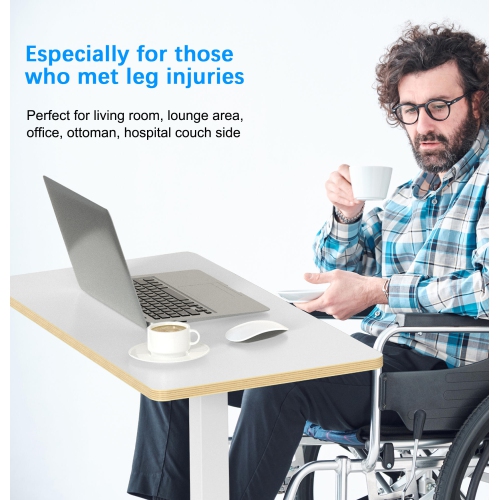 Adjustable Height Overbed Table, C Shape Mobile Standing Desk Bedside Sofa Side Table with Hidden Wheels