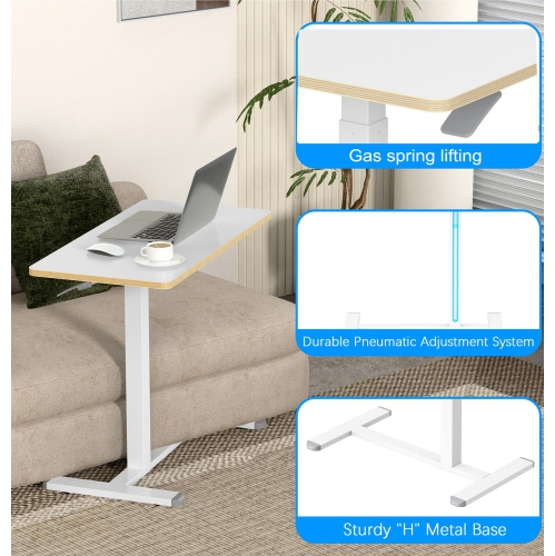 Adjustable Height Overbed Table, C Shape Mobile Standing Desk Bedside Sofa Side Table with Hidden Wheels