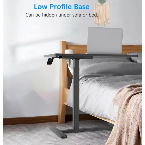 Adjustable Height Overbed Table, C Shape Mobile Standing Desk Bedside Sofa Side Table with Hidden Wheels