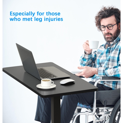 Adjustable Height Overbed Table, C Shape Mobile Standing Desk Bedside Sofa Side Table with Hidden Wheels