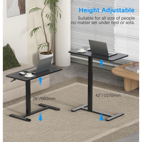 Adjustable Height Overbed Table, C Shape Mobile Standing Desk Bedside Sofa Side Table with Hidden Wheels