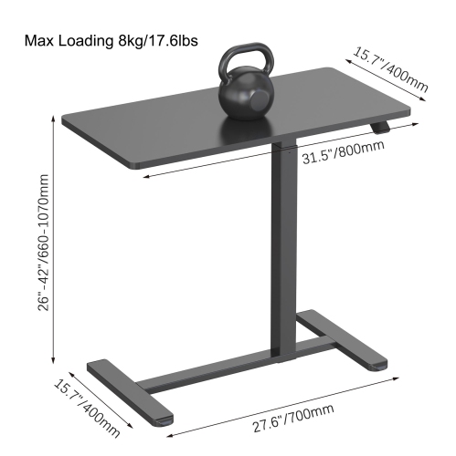Adjustable Height Overbed Table, C Shape Mobile Standing Desk Bedside Sofa Side Table with Hidden Wheels