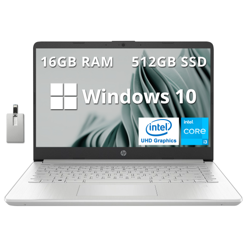 Open Box - HP 15.6" FHD Laptop Computer, Intel Core i3-1125G4, 512GB SSD, 16GB RAM, Intel UHD Graphics, Win 10, Silver, 32GB Hotface USB Card