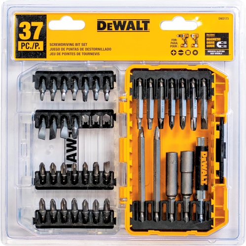 DEWALT 37- Piece Screwdriving Bit Set With Square Recess Mix, Hardened Steel Hex Shank